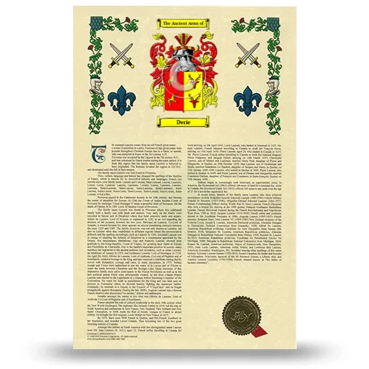 Derie Armorial History with Coat of Arms