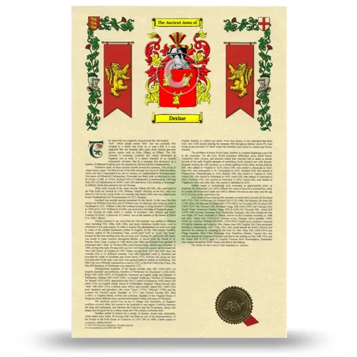 Derine Armorial History with Coat of Arms