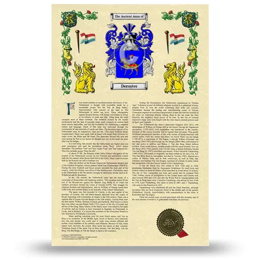 Deruyter Armorial History with Coat of Arms