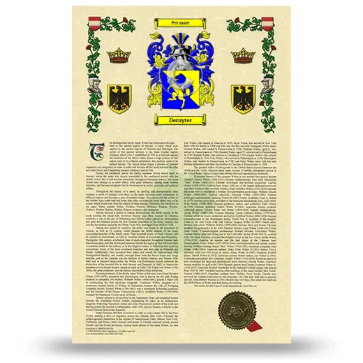 Deruyter Armorial History with Coat of Arms