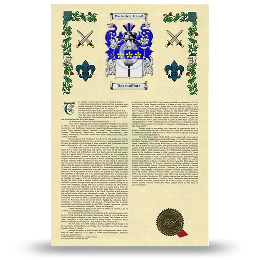 Des maillote Armorial History with Coat of Arms