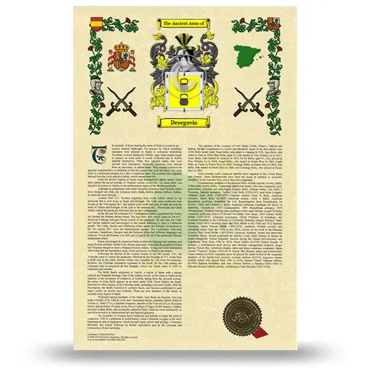 Desegovia Armorial History with Coat of Arms