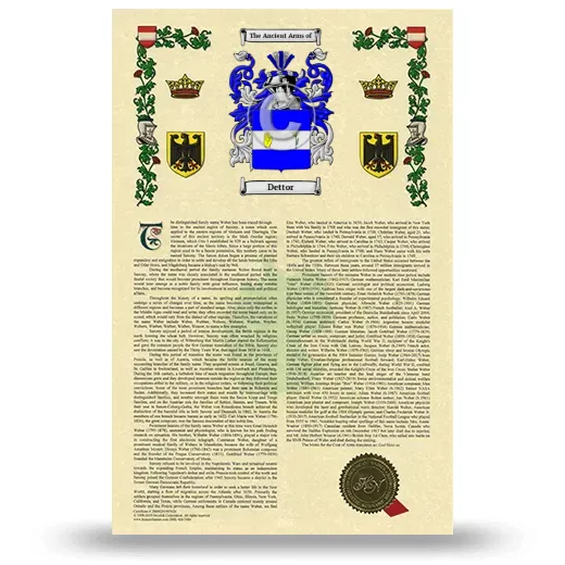 Dettor Armorial History with Coat of Arms
