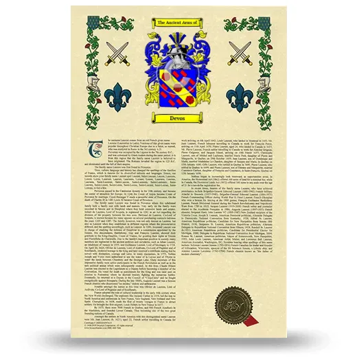 Devos Armorial History with Coat of Arms
