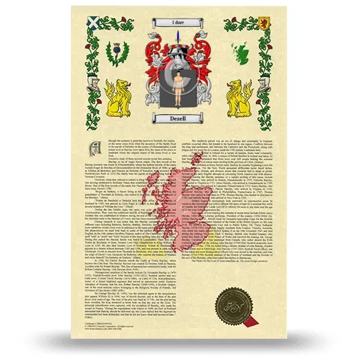 Dezell Armorial History with Coat of Arms