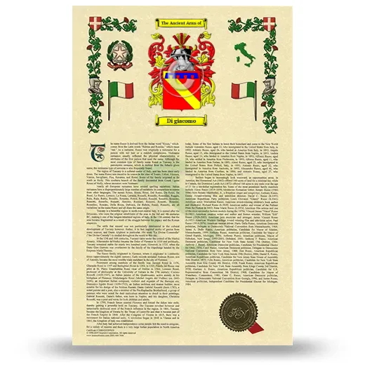 Di giacomo Armorial History with Coat of Arms