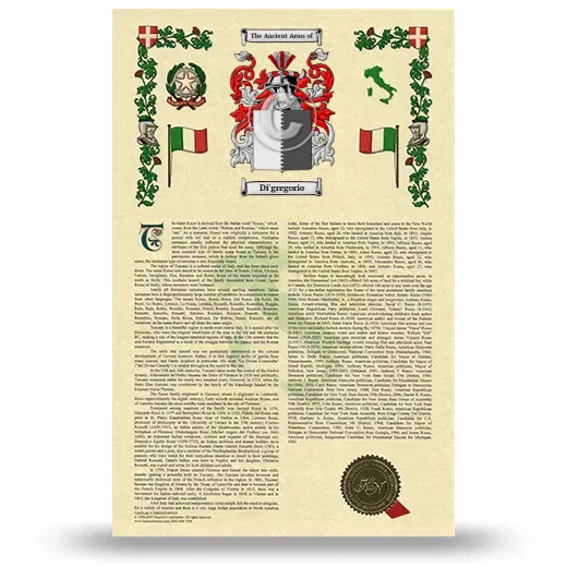 Di'gregorio Armorial History with Coat of Arms