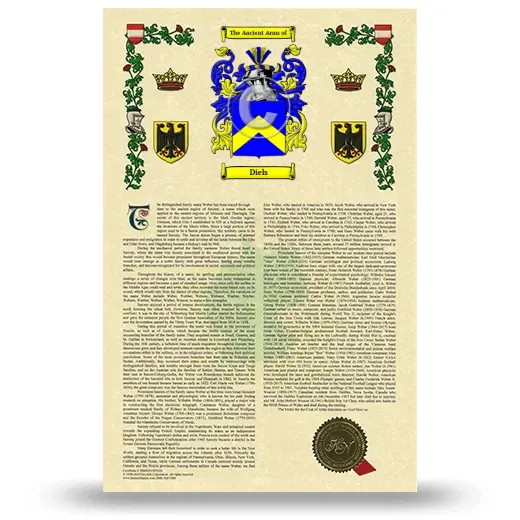 Diels Armorial History with Coat of Arms