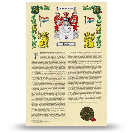 Dieste Armorial History with Coat of Arms