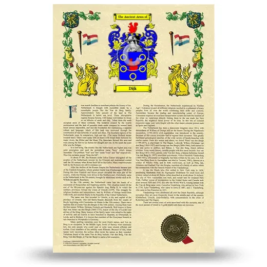 Dijk Armorial History with Coat of Arms