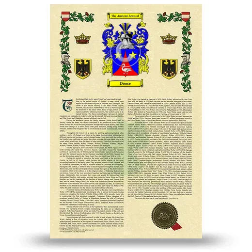 Doose Armorial History with Coat of Arms