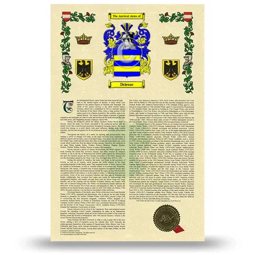 Driesse Armorial History with Coat of Arms