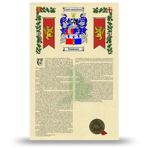 Drinkwine Armorial History with Coat of Arms