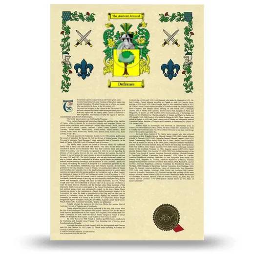 Dufranes Armorial History with Coat of Arms