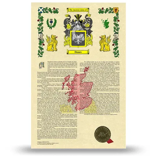 Dunes Armorial History with Coat of Arms