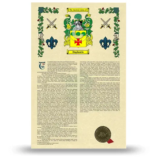Duplantis Armorial History with Coat of Arms