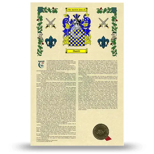 Durett Armorial History with Coat of Arms