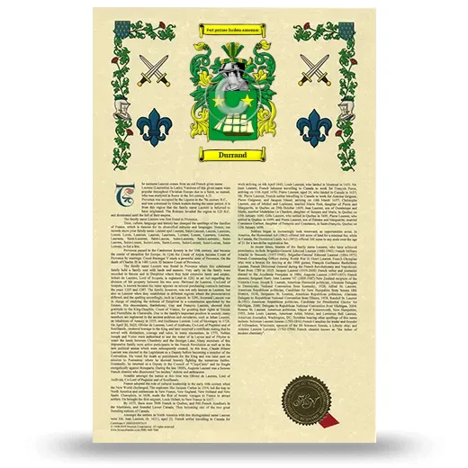 Durrand Armorial History with Coat of Arms
