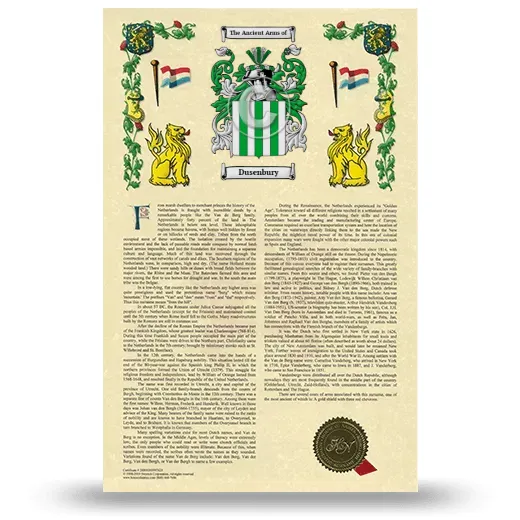 Dusenbury Armorial History with Coat of Arms