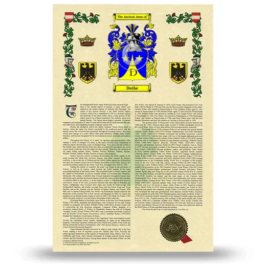 Duthe Armorial History with Coat of Arms