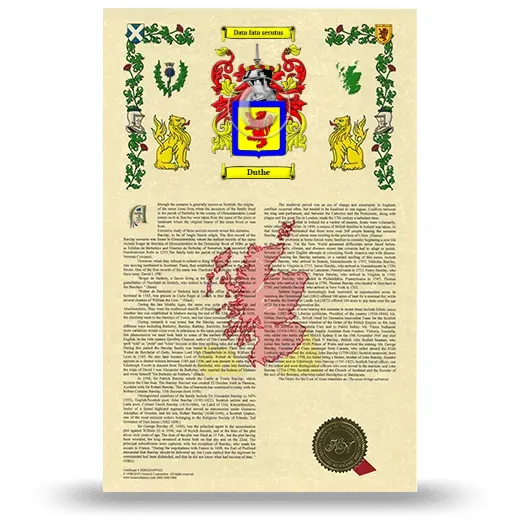 Duthe Armorial History with Coat of Arms