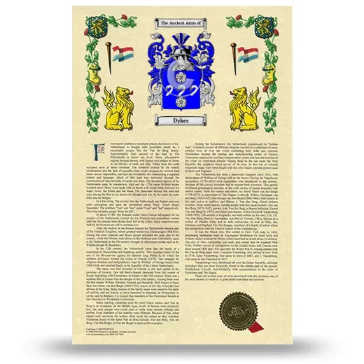 Dykes Armorial History with Coat of Arms