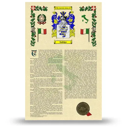 Endrigo Armorial History with Coat of Arms
