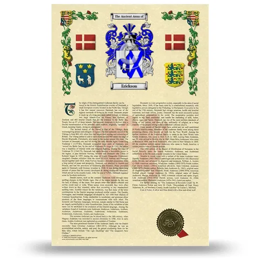 Erickson Armorial History with Coat of Arms