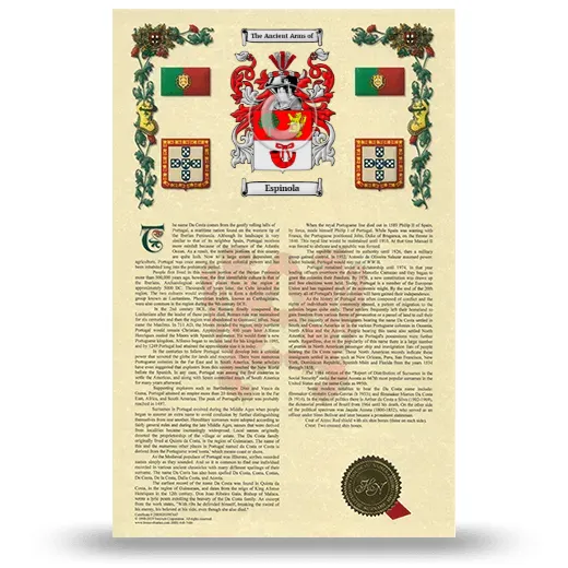 Espinola Armorial History with Coat of Arms