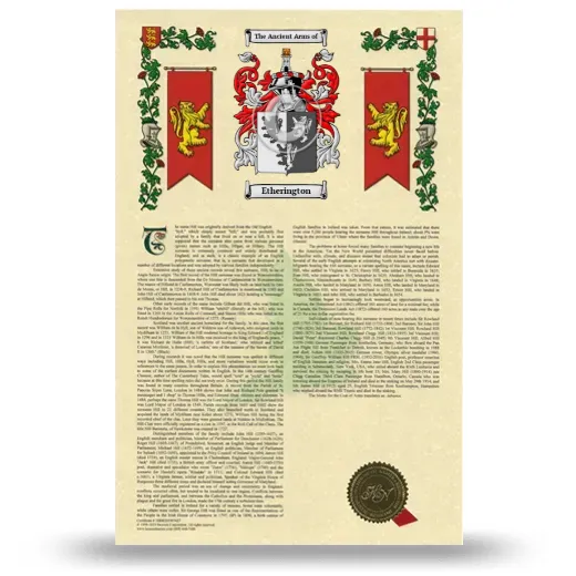 Etherington Armorial History with Coat of Arms