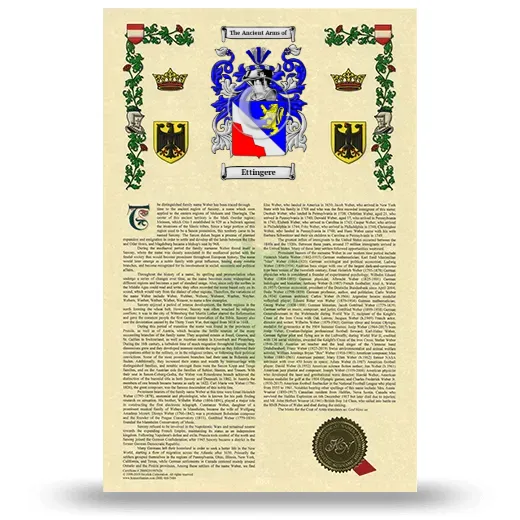Ettingere Armorial History with Coat of Arms