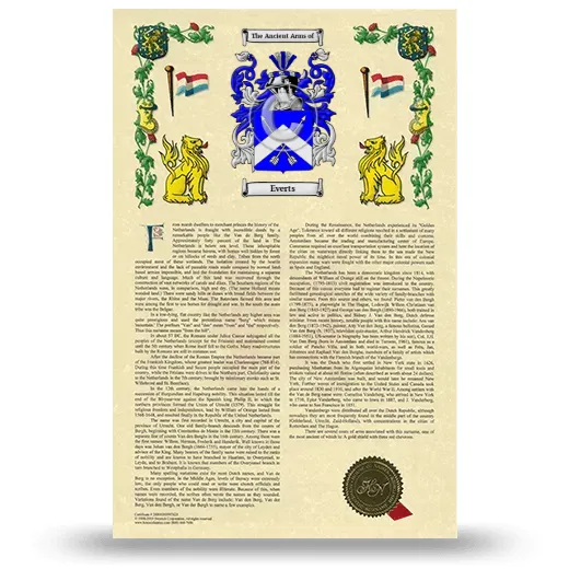 Everts Armorial History with Coat of Arms
