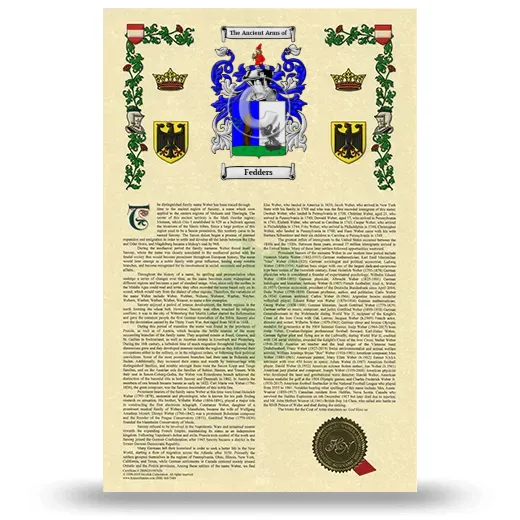 Fedders Armorial History with Coat of Arms