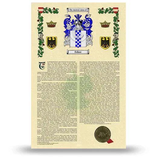 Felser Armorial History with Coat of Arms