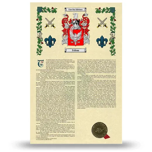 Felton Armorial History with Coat of Arms