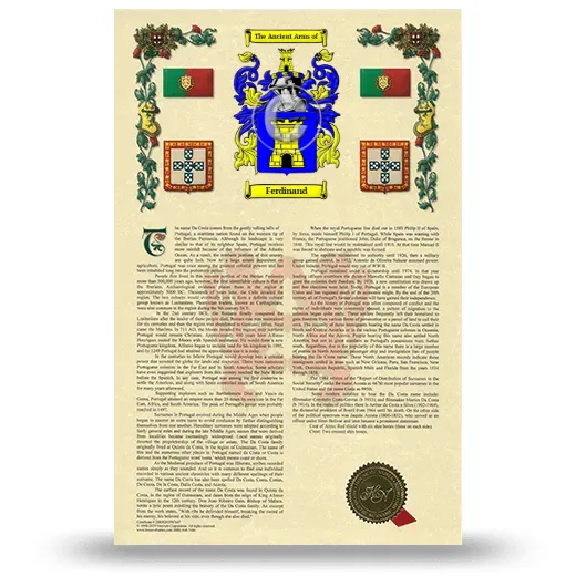 Ferdinand Armorial History with Coat of Arms