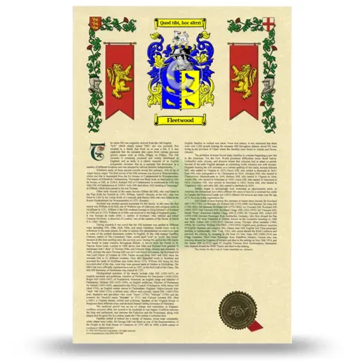 Fleetwood Armorial History with Coat of Arms