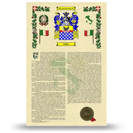 Folcio Armorial History with Coat of Arms