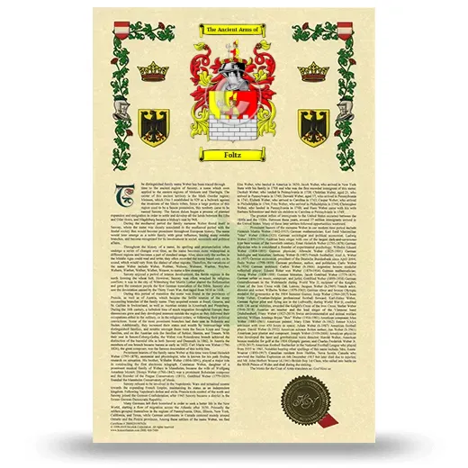 Foltz Armorial History with Coat of Arms