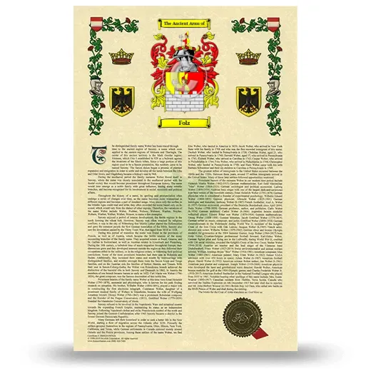 Folz Armorial History with Coat of Arms