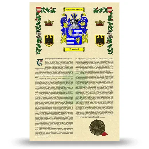 Fraenkel Armorial History with Coat of Arms