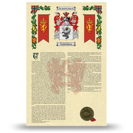 Frederickson Armorial History with Coat of Arms