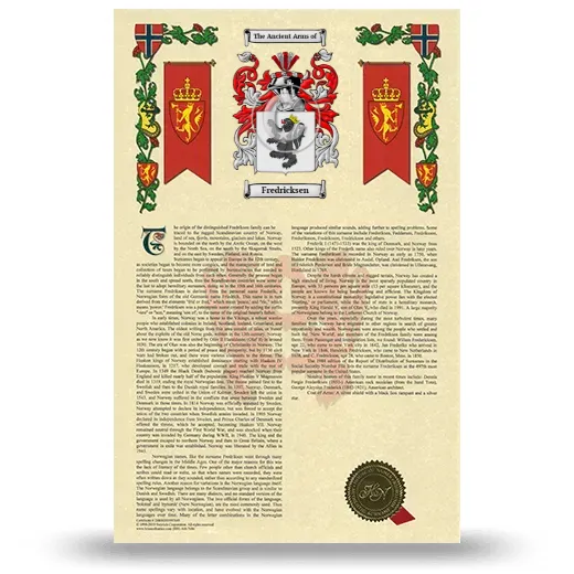 Fredricksen Armorial History with Coat of Arms