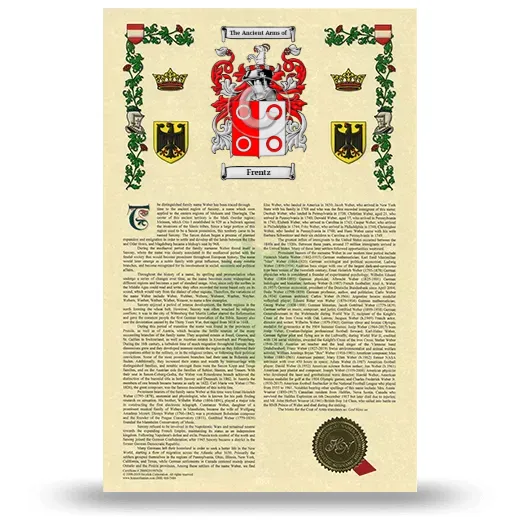 Frentz Armorial History with Coat of Arms