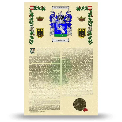Friedman Armorial History with Coat of Arms