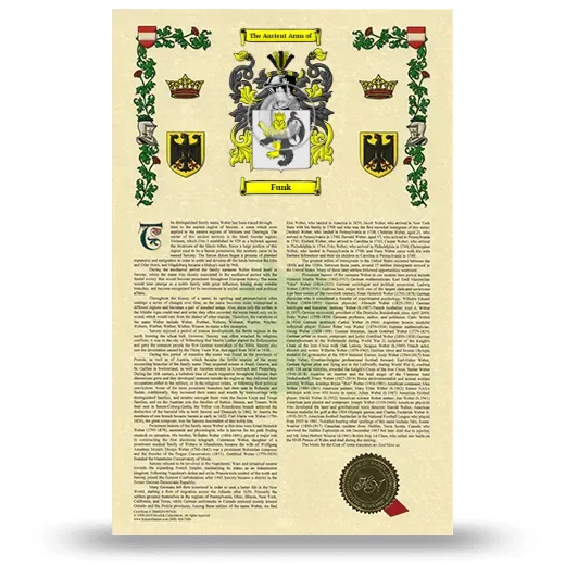 Funk Armorial History with Coat of Arms