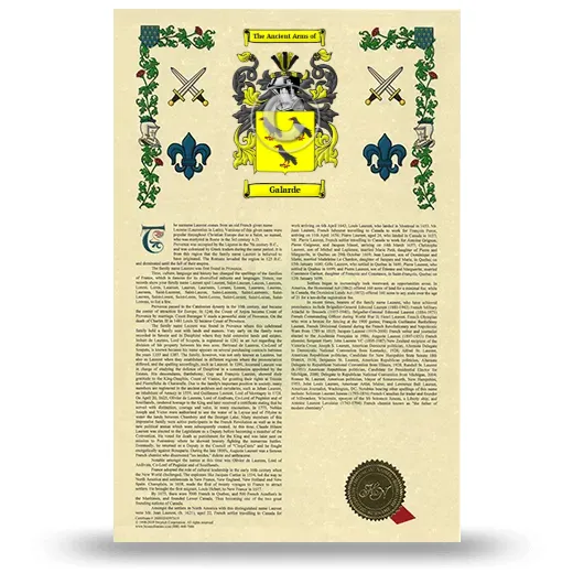 Galarde Armorial History with Coat of Arms