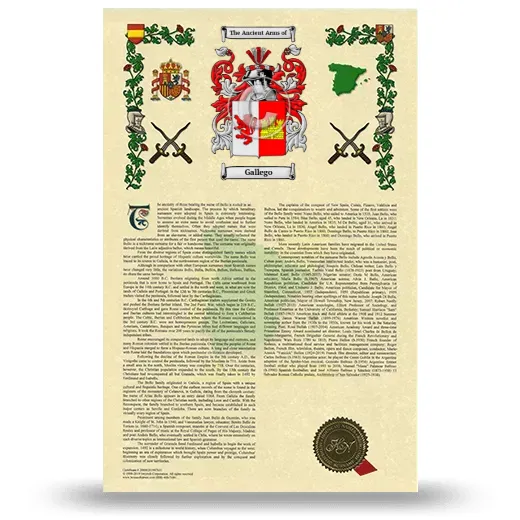 Gallego Armorial History with Coat of Arms