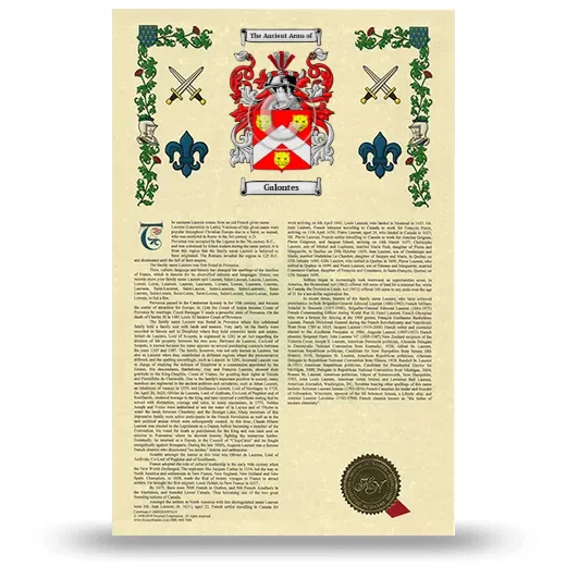 Galontes Armorial History with Coat of Arms