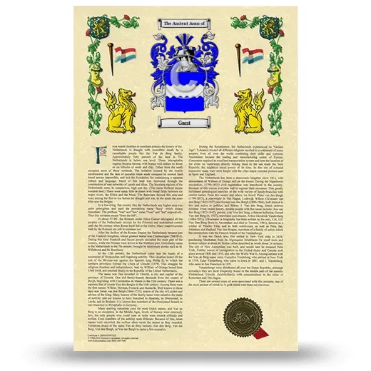 Gant Armorial History with Coat of Arms
